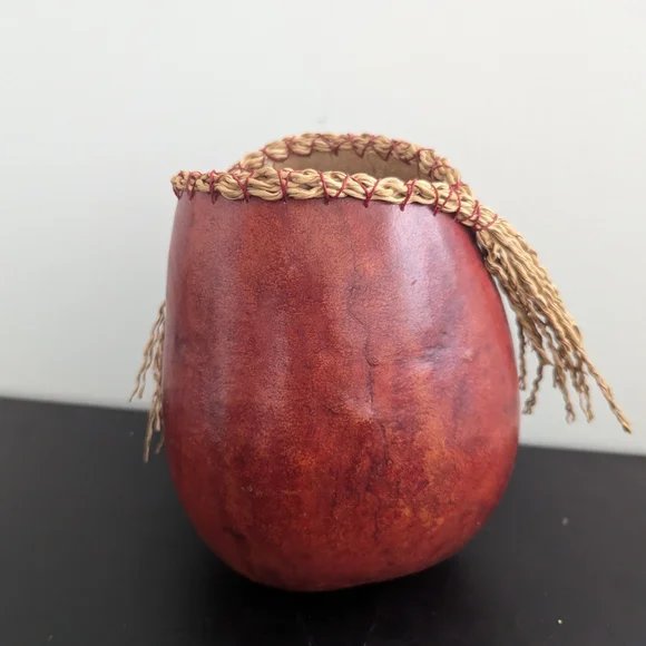 Handcrafted Red Gourd Vase with Woven Trim - Picture 2 of 4